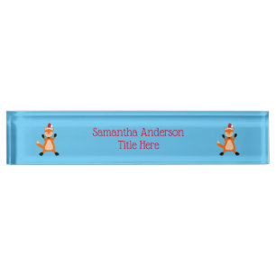 Cute Christmas Fox Custom Desk Name Plate
