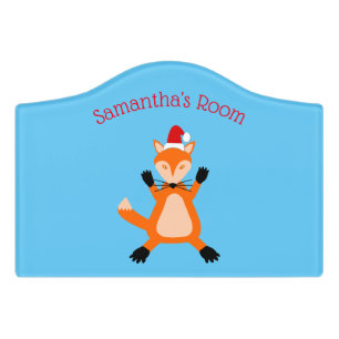 Cute Christmas Fox Custom Name Door Sign