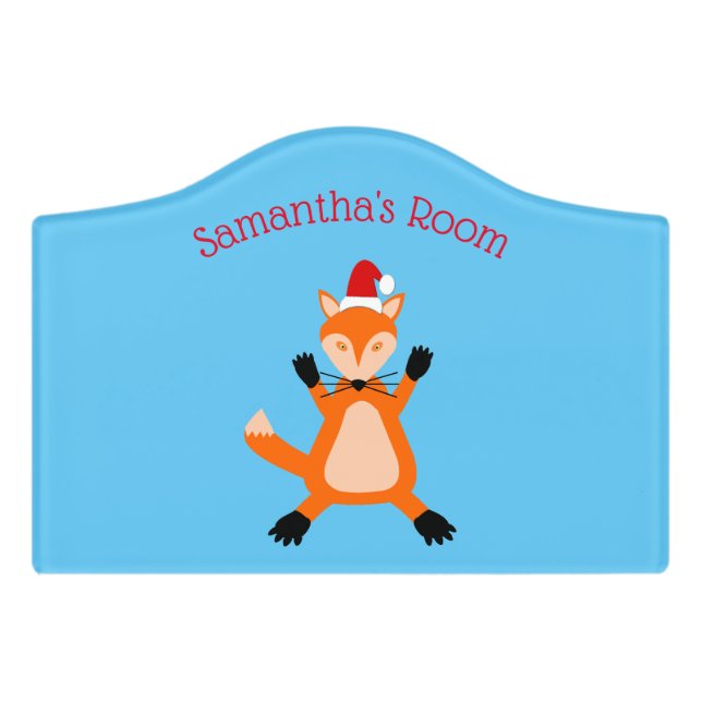 Cute Christmas Fox Custom Name Door Sign (Small Crest Front)