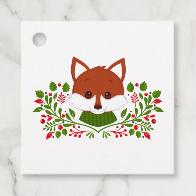 Cute Christmas Fox Favor Tags (Front)