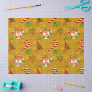 Cute Christmas Fox in Wreath Christmas Tissue Paper
