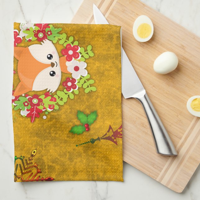 Cute Christmas Fox Kitchen Towel (Quarter Fold)