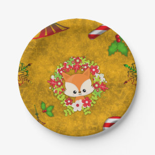 Cute Christmas Fox Paper Plates