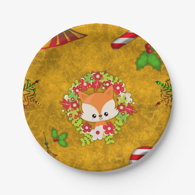 Cute Christmas Fox Paper Plates (Front)