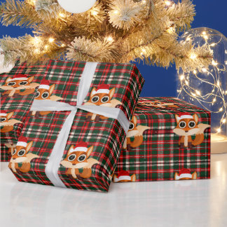 Cute Christmas Fox Pattern Festive Holiday Plaid Wrapping Paper