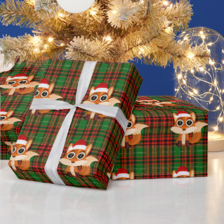 Cute Christmas Fox Pattern Festive Plaid Holiday Wrapping Paper