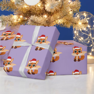 Cute Christmas Fox Pattern Whimsical Lavender Wrapping Paper