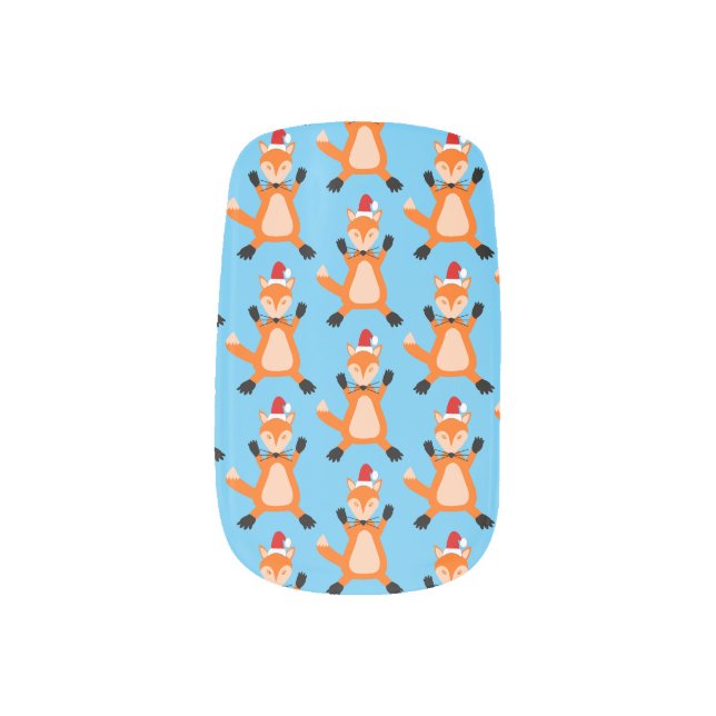 Cute Christmas Fox Patterned Minx Nail Art (Left Thumb)