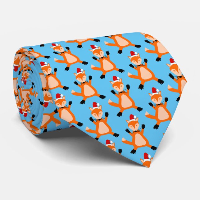 Cute Christmas Fox Patterned Neck Tie (Rolled)