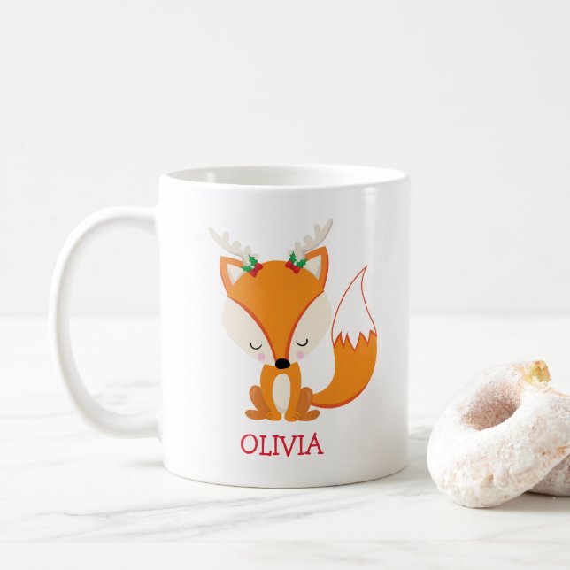 Cute Christmas Fox Personalized Christmas Mug (With Donut)