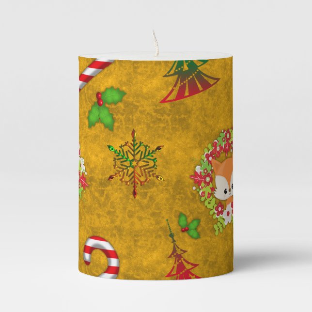 Cute Christmas Fox Pillar Candle (Front)
