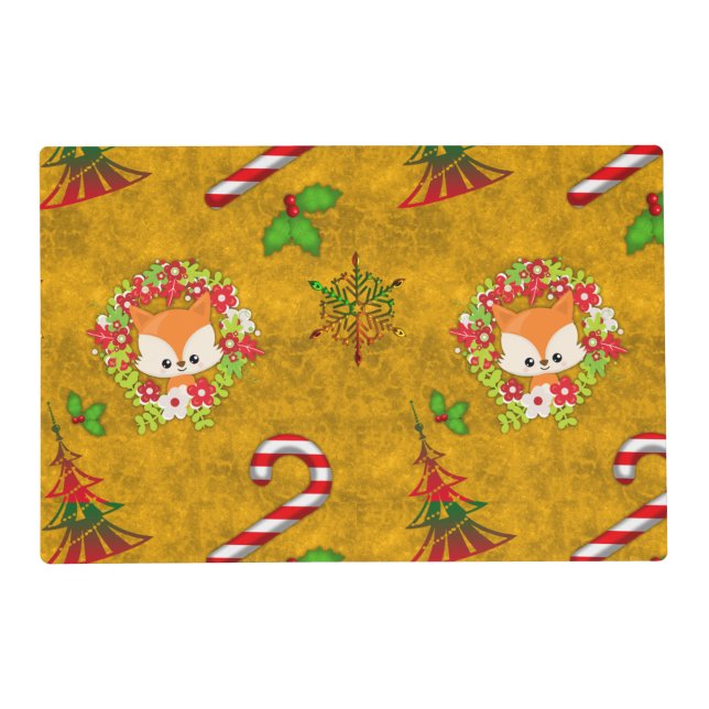 Cute Christmas Fox Placemat (Front)
