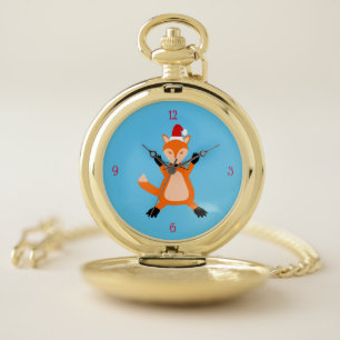 Cute Christmas Fox Pocket Watch