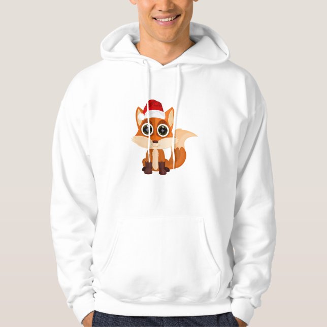 Cute Christmas Fox Santa Hat Cozy Winter Holiday Hoodie (Front)