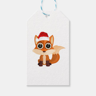 Cute Christmas Fox Santa Hat Holiday Gift Charm Tags