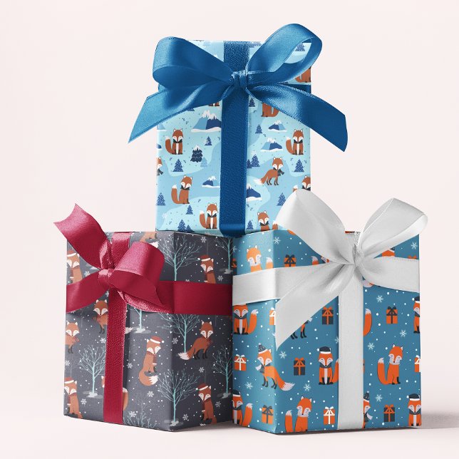 Cute Christmas Fox Winter Snow Patterns Wrapping Paper Sheets (Creator Uploaded)