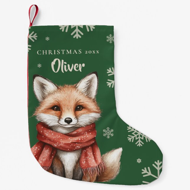 Cute Christmas Fox with Scarf Small Christmas Stocking (Front)