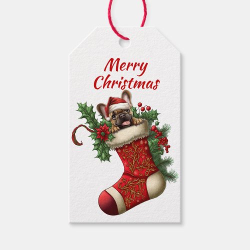 Cute Christmas French Bulldog Peeking Gift Tags
