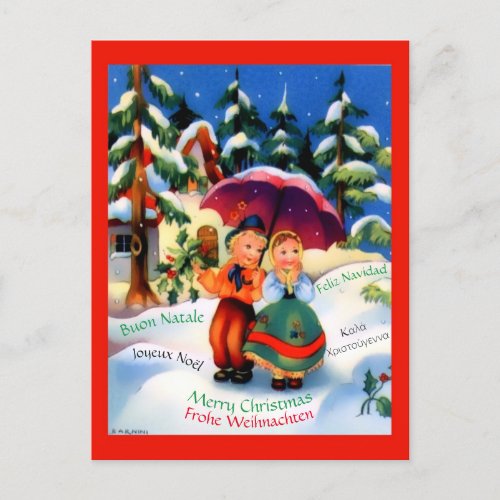 Cute Christmas French Spanish Greek German Italian Postcard