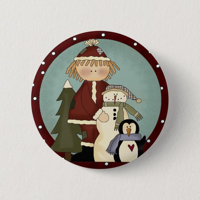 Cute Christmas Friends Pinback Button (Front)