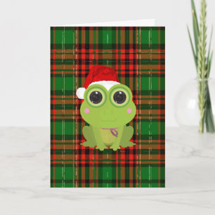 Cute Christmas Frog Holiday Card on Classic Green