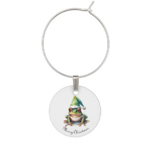 Cute Christmas Frog Holiday Party Marker Design Wine Charm