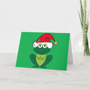 Cute Christmas Frog in Santa Claus Hat Holiday Card