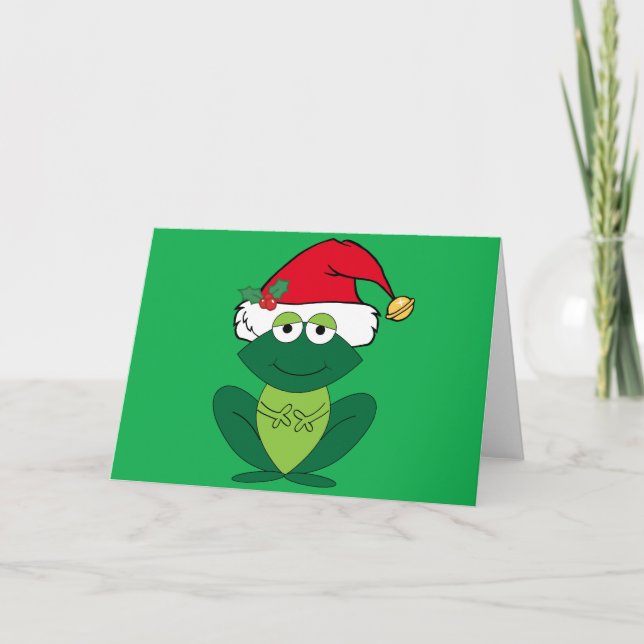 Cute Christmas Frog in Santa Claus Hat Holiday Card (Front)