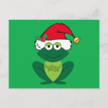 Cute Christmas Frog in Santa Claus Hat Postcard<br><div class="desc">Cute Christmas frog in an adorable red Santa Claus hat with jingle bells and mistletoe on a festive green holiday card. This funny kids holiday animal gift featuring a smiling green froggie animal makes me happy and full of Christmas cheer.</div>