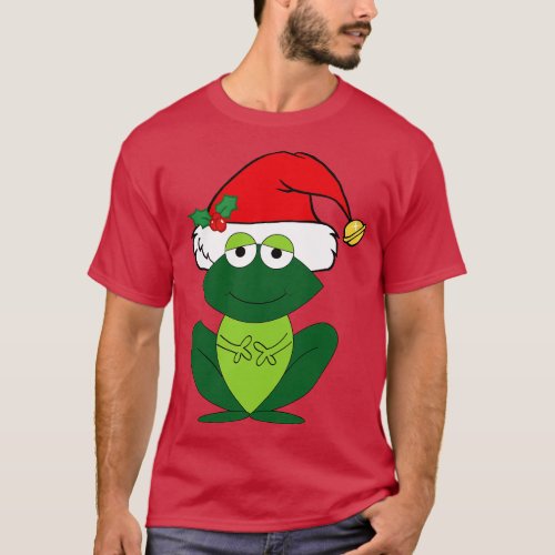 Cute Christmas Frog in Santa Hat T_Shirt