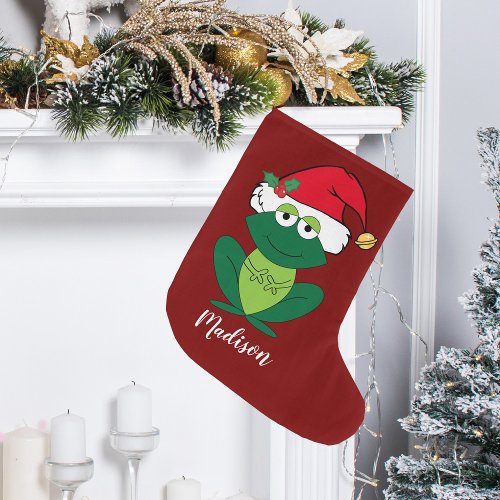 Cute Christmas Frog Large Christmas Stocking