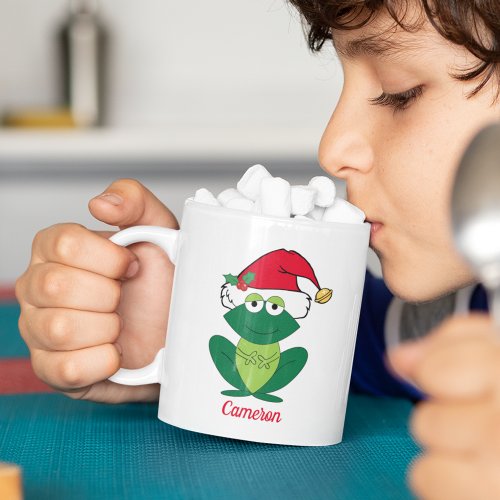 Cute Christmas Frog Personalized Childrens Coffee Mug