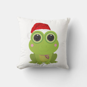 Cute Christmas Frog Santa Hat Cozy Holiday Home Throw Pillow