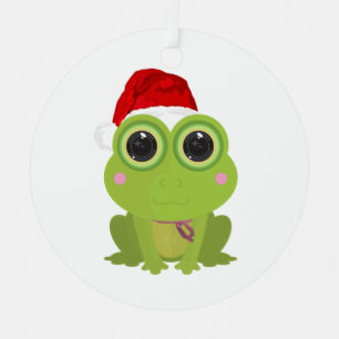 Cute Christmas Frog Santa Hat Festive Holiday Metal Ornament