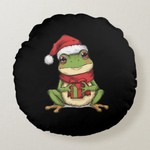 Cute Christmas Frog Sweater - Santa Frog Holding G Round Pillow