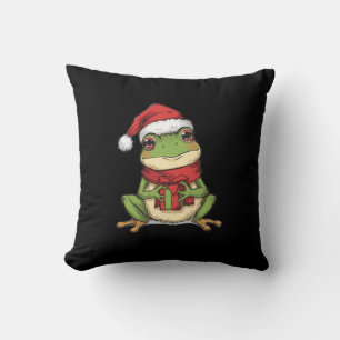 Cute Christmas Frog Sweater - Santa Frog Holding G Throw Pillow