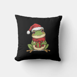 Cute Christmas Frog Sweater - Santa Frog Holding G Throw Pillow