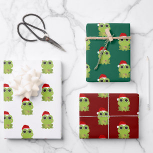 Cute Christmas Frog Trio in Classic Holiday Colors Wrapping Paper Sheets