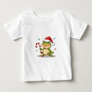Cute Christmas Frog With Candy Cane - Funny Holida Baby T-Shirt