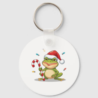 Cute Christmas Frog With Candy Cane - Funny Holida Keychain