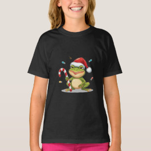 Cute Christmas Frog With Candy Cane - Funny Holida T-Shirt
