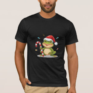 Cute Christmas Frog With Candy Cane - Funny Holida T-Shirt