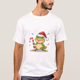 Cute Christmas Frog With Candy Cane - Funny Holida T-Shirt