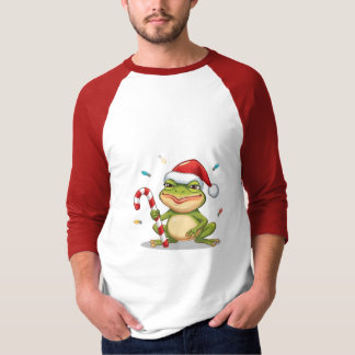 Cute Christmas Frog With Candy Cane - Funny Holida T-Shirt