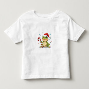 Cute Christmas Frog With Candy Cane - Funny Holida Toddler T-shirt