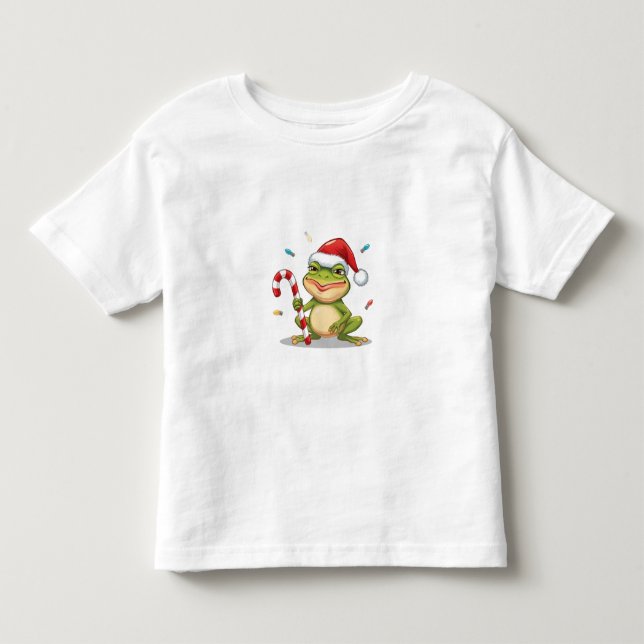 Cute Christmas Frog With Candy Cane - Funny Holida Toddler T-shirt (Front)