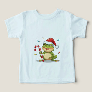 Cute Christmas Frog With Candy Cane - Funny Holida Toddler T-shirt