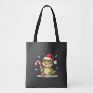 Cute Christmas Frog With Candy Cane - Funny Holida Tote Bag