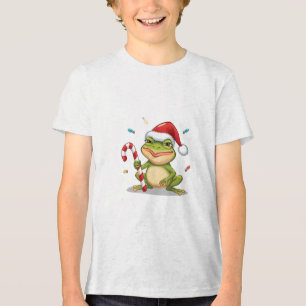 Cute Christmas Frog With Candy Cane - Funny Holida Tri-Blend Shirt