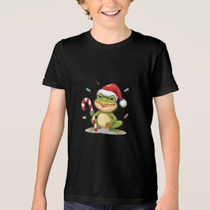 Cute Christmas Frog With Candy Cane - Funny Holida Tri-Blend Shirt